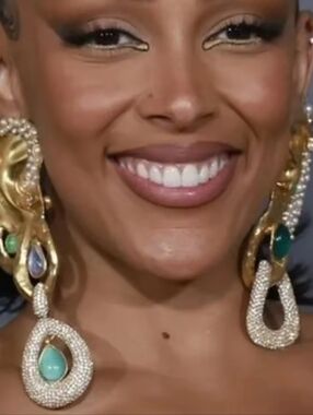 ID RATHER BE FAMOUS INSTEAD. Gold Drop Earrings with Turquoise and EmeralD